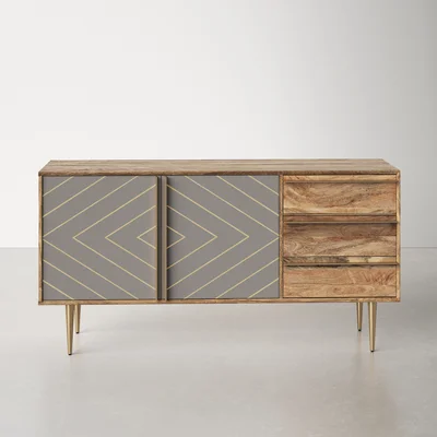 Rodrick 57.8" Wide 3 Drawer Mango Solidwood Sideboard