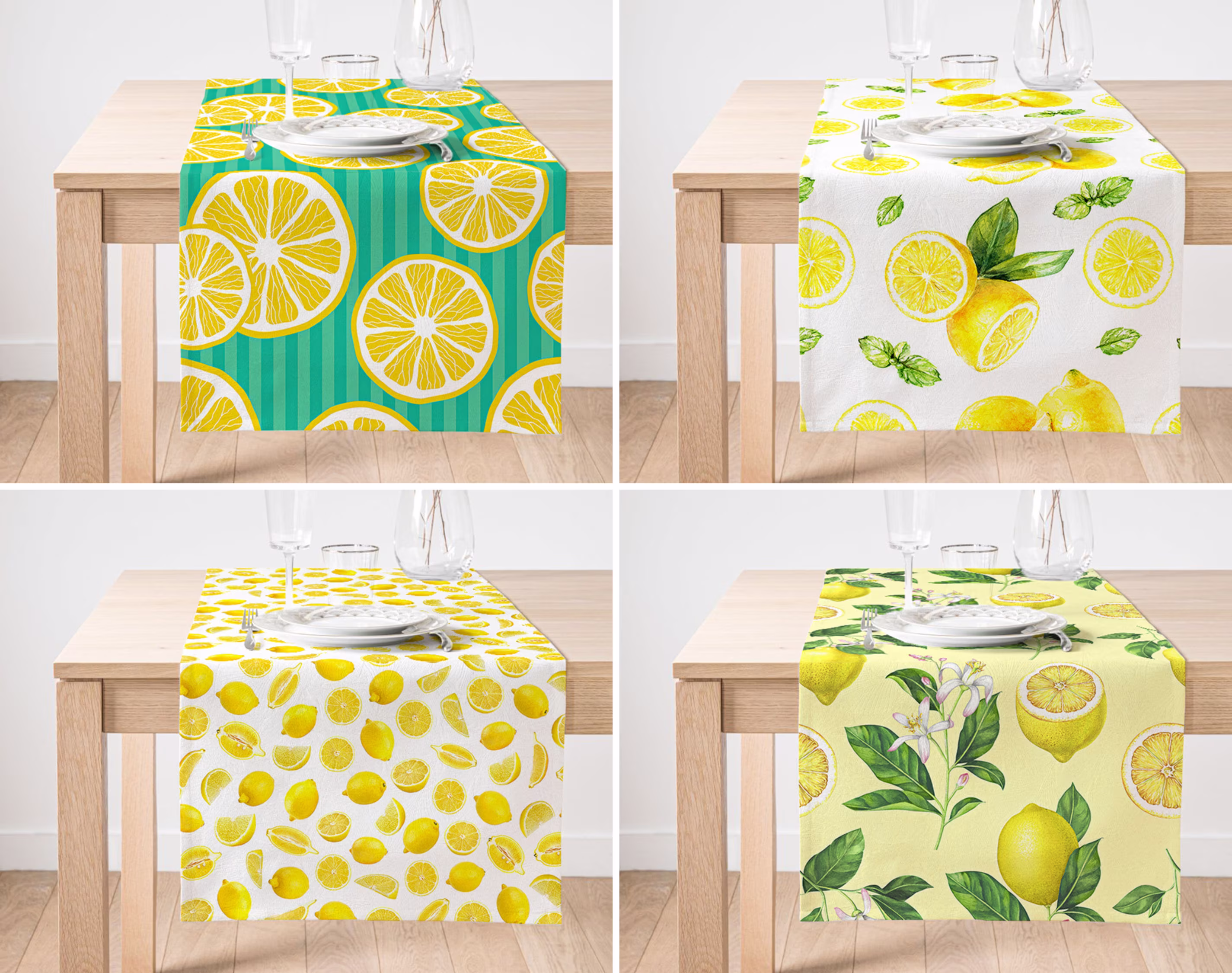 Lemon Table Runner, Citrus Topper, Print Sheet, Dining Linen, Kitchen Decor Ideas, Home Gift