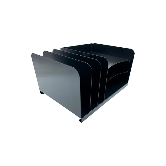 Huron 6-Compartment Black Steel File Organizer - 8" x 11" x 15"