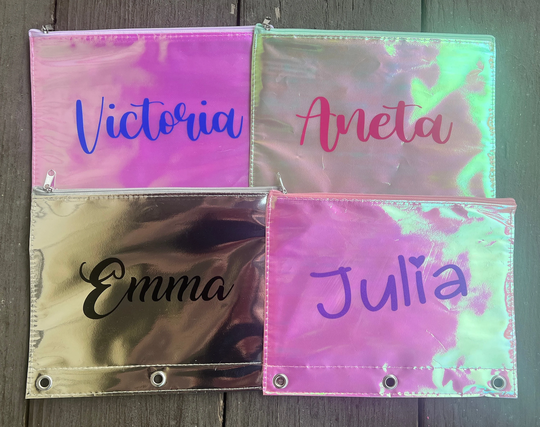 Personalized Holographic Pencil Pouch, Kids Bag Binder Back To School