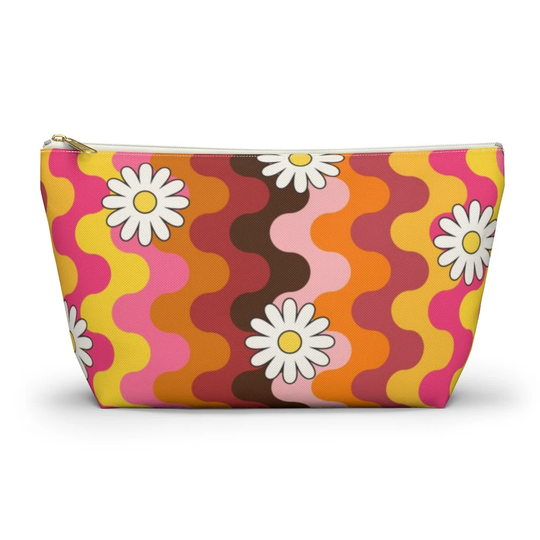 Accessory Pouch With Zipper, T Bottom Retro, 1970S Accessories, Makeup Bag For Women, Zipper Pencil Case, Groovy Bag, Floral Pink