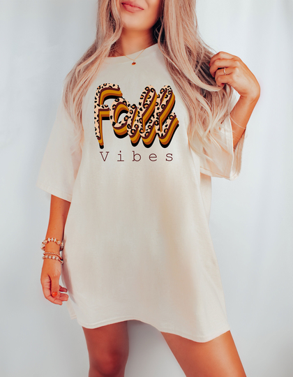 Fall Vibes, Comfort Colors Shirt, Smile Retro Tee, Crew Neck, Short Sleeve, Oversized, Cheetah, Fall, Autumn
