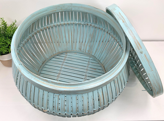 Coffee Table With Storage, Rattan End Table, Hand Woven Basket, Distressed Storage Small Coffe Table