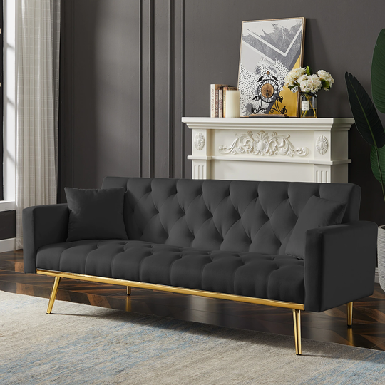 Convertible Folding Futon Sofa Bed, Velvet Upholstered Sleeper Sofa Loveseat