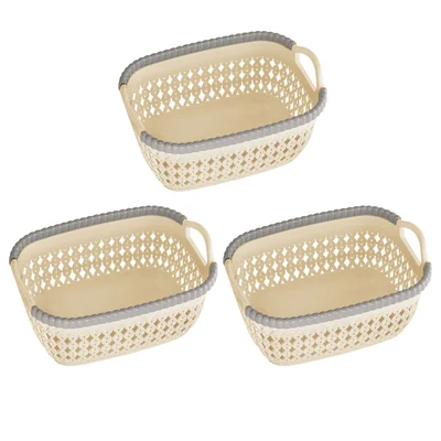 Rattan Plastic Weave Basket, Storage Bins Organizer For Closet, Shelf, Kitchen, Pantry And Bathroom - Ideal For Makeup, Cosmetics, Hair Supplies, And