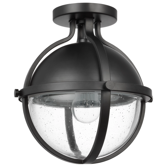Lincoln 1 Light Semi Flush Mount Medium Base 60 Watt Matte Black Finish Clear Seeded Glass