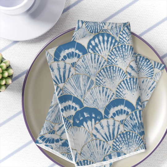 Sea Shell Table Napkins Sea Dinner Napkins Set Of 4 Blue Kitchen Decor Coastal Table Decoration Elegant Fabrics Beach House