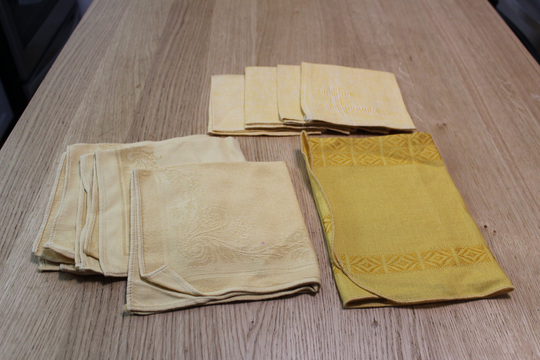 Vintage Linen Table Napkins Lot Of 8 Gold Fall Colors Damask Cross Stitch