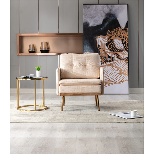 Mid-Century Modern Chaise Lounge Chair Accent Chair with Metal Legs for Living Room, Single Sofa Comfy Upholstered Arm Chair