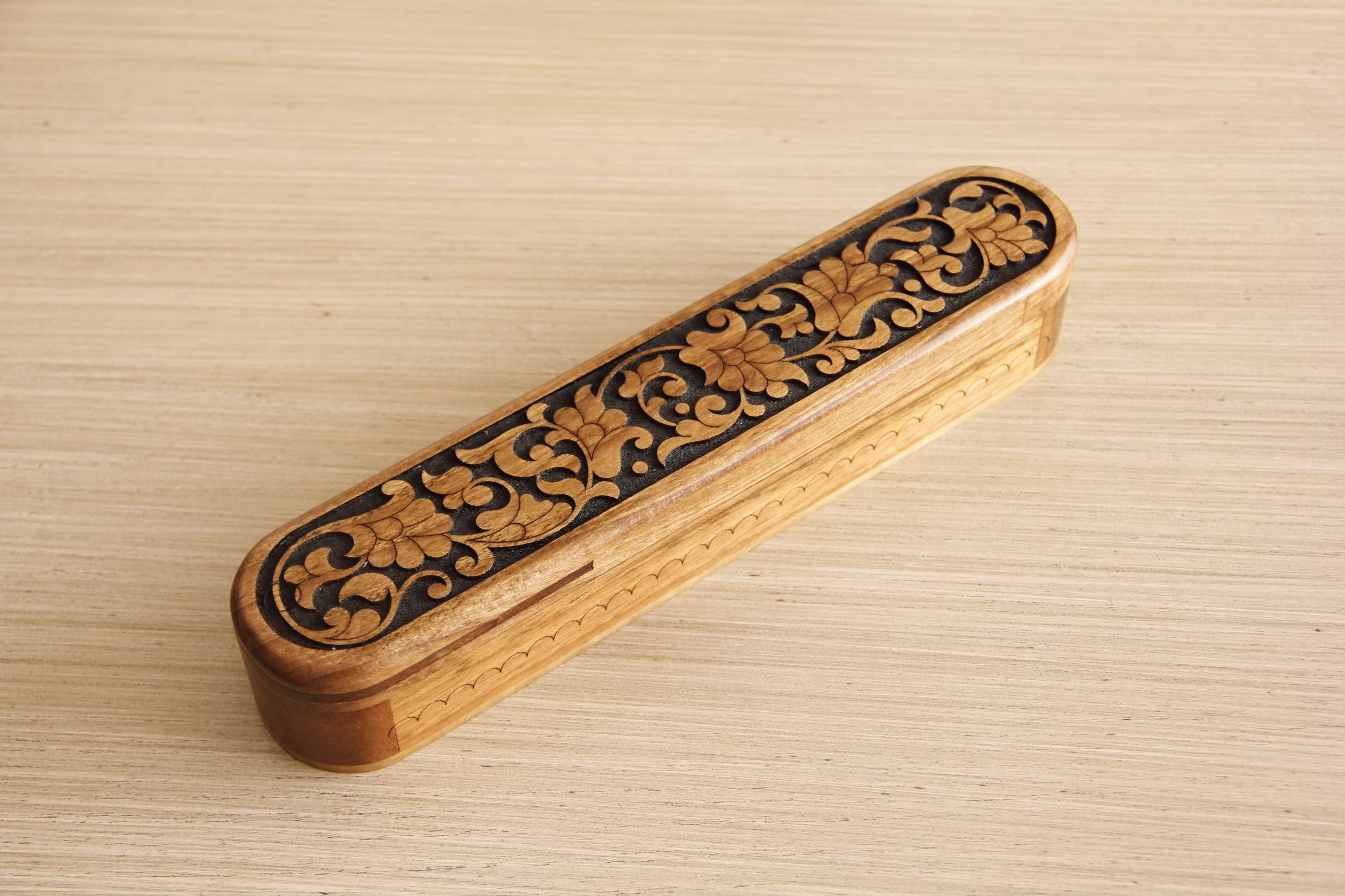 Handmade Pencil Box, Rosary Wooden Vintage Jewelry Walnut Case, Pen Tray, Crayon Case