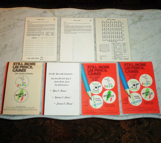 Vintage Lee Pencil Games 1976 ~ 3 5 7 9, Word Blitz, Chain & Poker