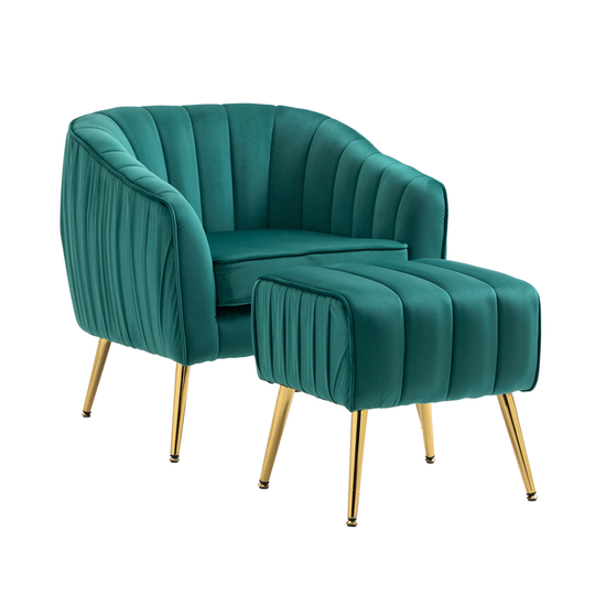 Velvet Accent Chair Modern Barrel Chair with Ottoman Arm Pub Chair