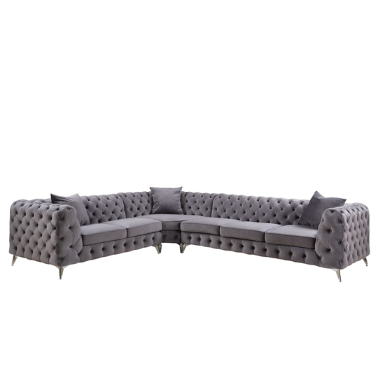 Tufted Sectional Sofa w/3 Pillows in Velvet