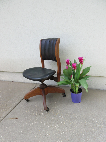 Antique Wh Gunlocke Industrial Desk Chair Adjustable Solid Heavy Wood Metal Swivel Rolling Vintage Leather Seat Wheels Office Furniture