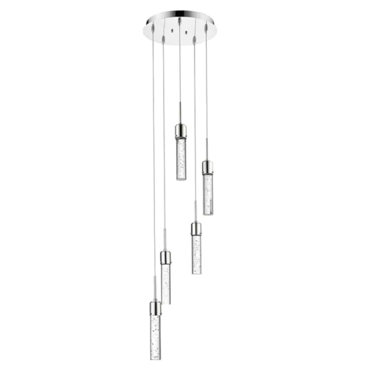 SOFFI 5-Light Illuminated Glass Cylinder Pendant- 14"H x 13.75"W - Silver