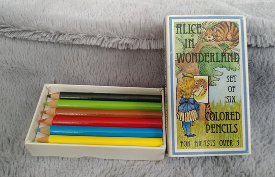 Vintage 1989 Alice in Wonderland Set Of 6 Mini 3.5" Colored Pencils By Shackman & Co., Inc. - Very Gently Previously Loved Free Shipping