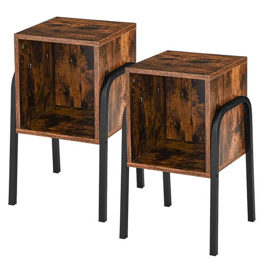 Hussain Set of 2 Stackable End Table Industrial Side Table Rustic Brown