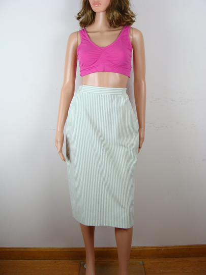 Vintage Striped Pencil Skirt 80S High Waisted Secretary Brian David Canada Spring Summer Below The Knee Length Classic