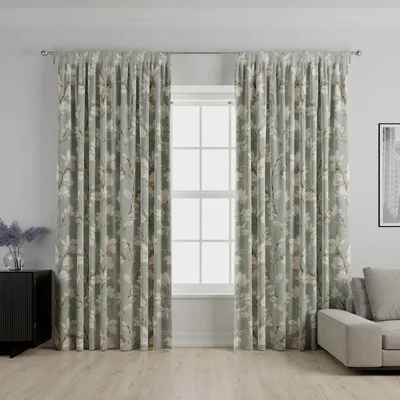 Magnolia Tailored 100% Cotton Floral Blackout Thermal Pencil Pleat Curtain Panels