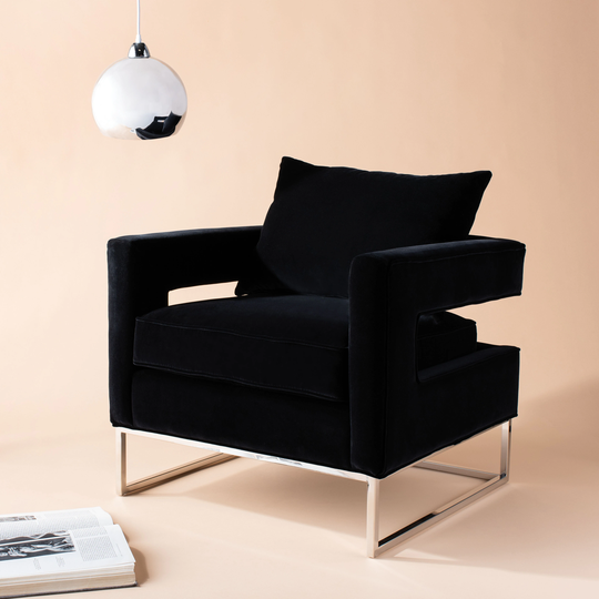 SAFAVIEH Couture Olivya Black Velvet Commercial Grade Club Chair