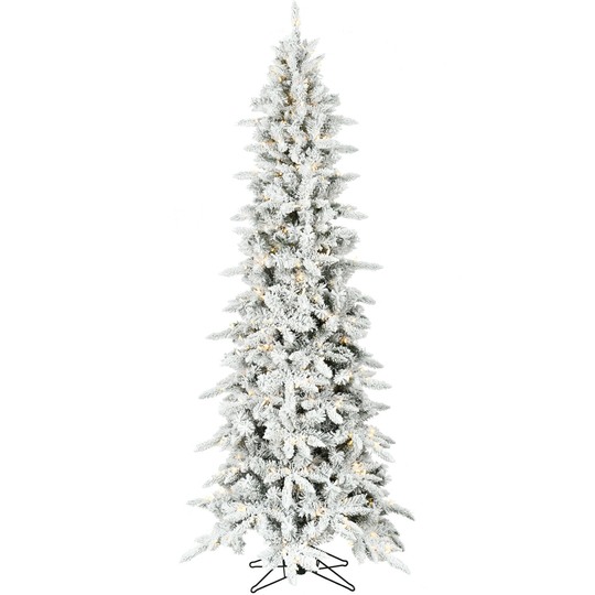 Fraser Hill Farm 6.5-Ft. Slim Mountain Pine Flocked Christmas Tree with Warm White LED Lights