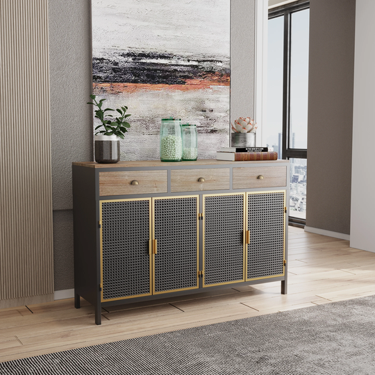 47.64" 3 Doors Modern Sideboard with 3 Top Drawers, Freestanding Sideboard Storage Cabinet Entryway Floor Cabinet