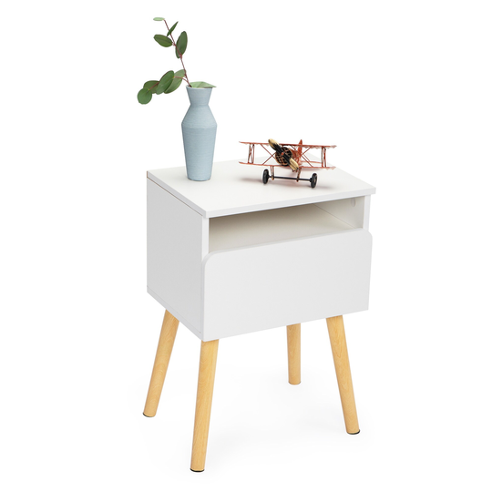 Versatile Nightstand, Bedroom End Table with Drawer, Storage Shelf, Side Table for Home & Office, White