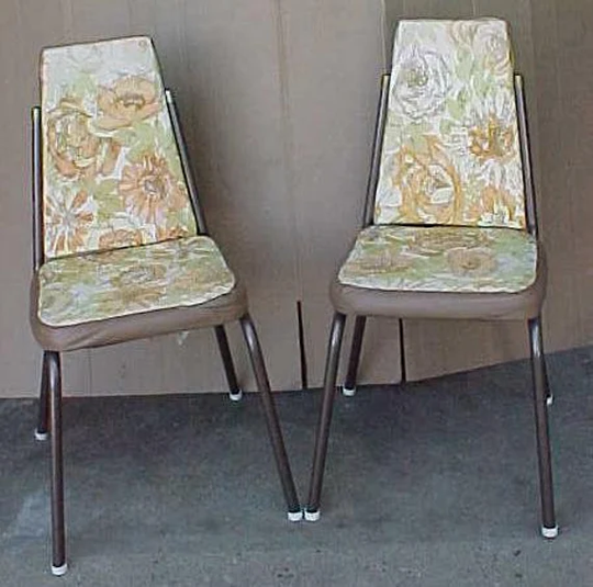 Vintage Mid Century 70's Pair Of High Back Kitchen Dining Chairs With Floral Pattern