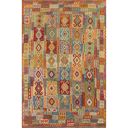 Geometric Multi-Color Kilim Reversible Area Rug Hand-woven Wool Carpet - 10'1"x 12'10"