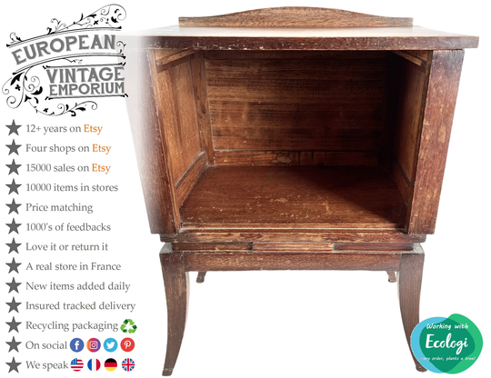 Vintage French Wooden Small Nightstand Sideboard Bedside Cabinet Rest Cupboard Storage Unit Wood Display C1940-50's/Eve