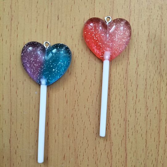 2 Color Glitter Colorful Resin Heart Lollipop Charms Earring Pendant Diy Key Chain Necklace For Women Jewelry Making Accessories