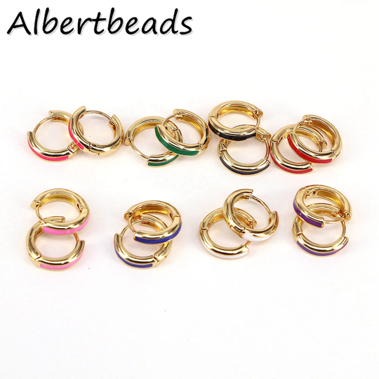 5-10 Pairs, Gold Color Enamel Hoop Earring, Earrings, Colorful Hoops