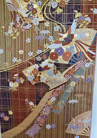 Obi Table Runner, Silk Obi, Art Runner, Vintage Japanese Unused, Fans Flowers, Birds, Bed, Wall Hanging, Zen, Kimono Belt, Gift For Her