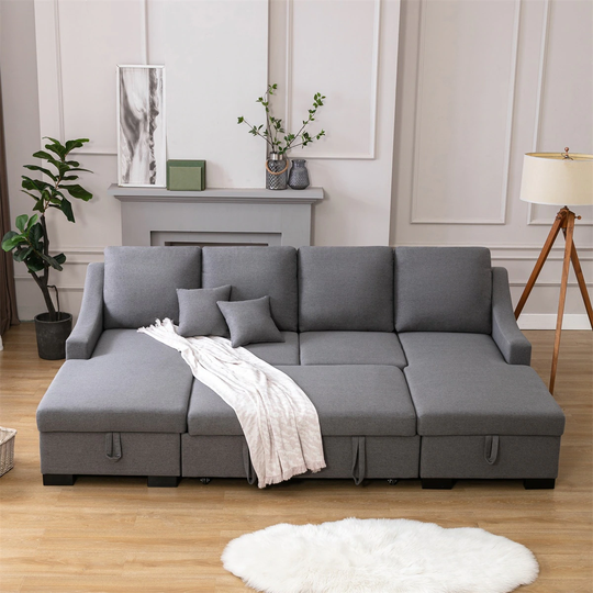 Merax Upholstery Sleeper Sectional Sofa with Double Storage Spaces