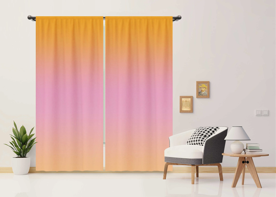Colorful Window Curtain, Orange Pink Ombre - 2 Panel Blackout Custom Size, Home Decoration, Cherry Blossom, Light Orange Curtain