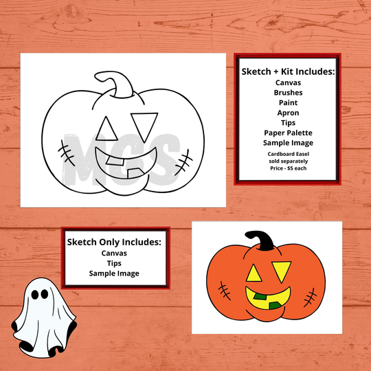 Pumpkin Ii/Pre-Drawn Canvas Pre-Sketched Outlined Sip & Paint Kit Diy Party Halloween