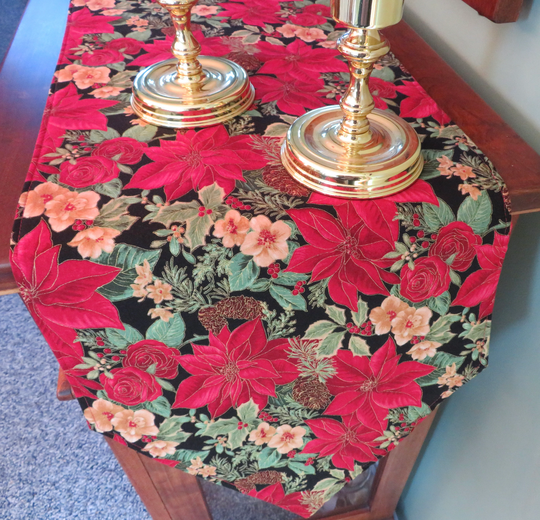 72" Christmas Poinsettia Table Runner Large Red Gold Elegant Centerpiece Holiday Decor