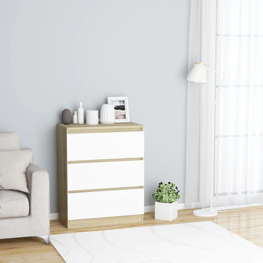 Sideboard White and Sonoma 23.6"x13.2"x29.9" Chipboard