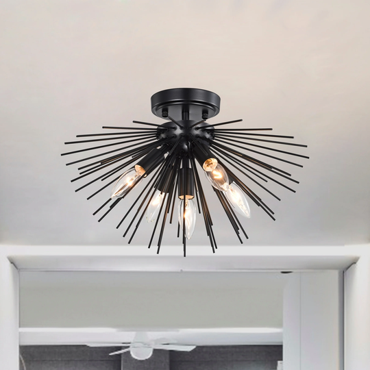 Lorena Sputnik Black Finish Metal Flush Mount with 5 Lights