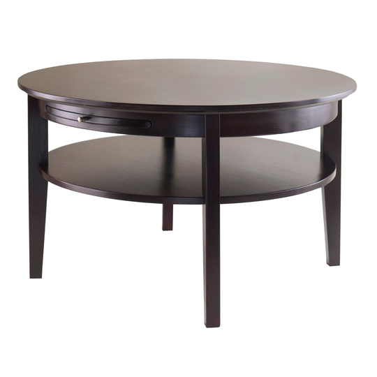 Amelia Round Coffee Table with Pull out Tray, Espresso - 29.92 x 29.92 x 17.99 inches