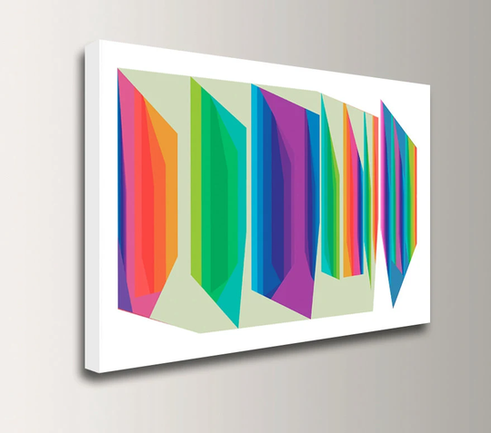 Mid Century Modern - Colorful Canvas Print Bright Rainbow Colors Abstract Wall Decor " Fractions