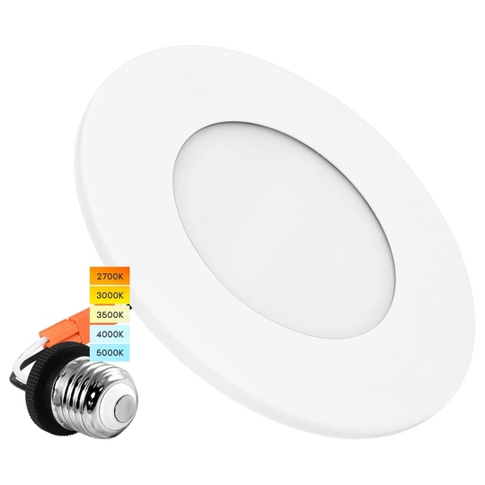 Luxrite 4" LED Recessed Light, 5 Color Selectable, Magnetic Trim, Dimmable, 500 LM, Wet Rated