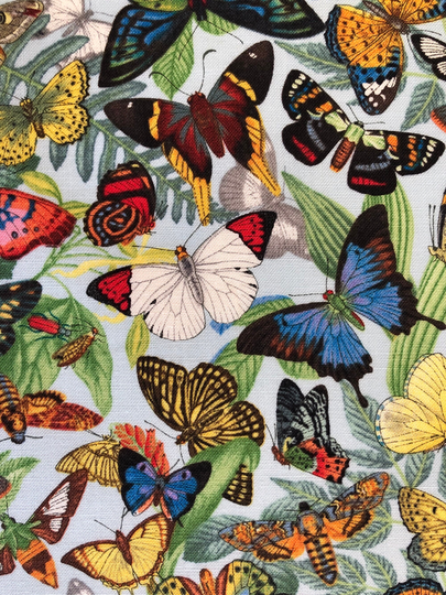 Botanical Butterfly Allover Mint Green Quilting Cotton Fabric By 1/2 Yard Or Fat Quarter, Black & White Stencil