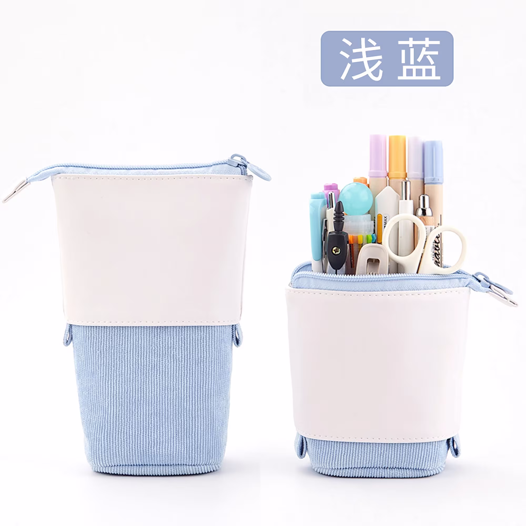 Blue Retractable Standing Pen Case Pencil Storage Durable En | 185mm X 125mm 85mm 65mm