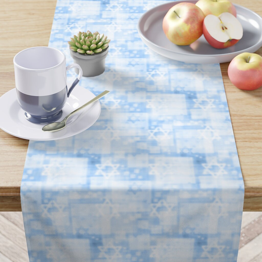 Table Runner in Blue Watercolor Star Of David Hanukkah Design Holiday Decor For Entertaining, Housewarming & Tabletop 16"x 90"