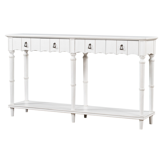 Tyra 63 Inch Console Sideboard Table, 4 Drawers, Turned Legs, White