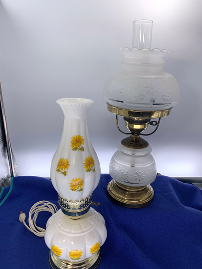 Vintage Brass Hardware Table Lamps | Choose From Milk Glass Yellow Floral Lamp Or Small Quoizel Frosted Then Cut To Clear