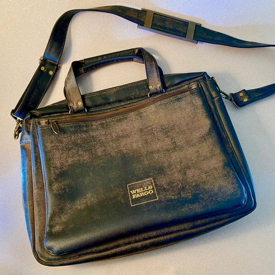 Vintage Rustic Wells Fargo Brown Faux Leather Satchel Briefcase Messenger Office Bag For Papers & Computer With Long Handle