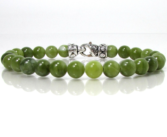 Canadian Light Green Jade Bracelet With Clasp, Unisex Mens Or Women Bracelet, Natural Gemstone Beaded For Men