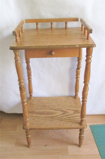 Spindle Stand Table Two Tiered Drawer Vintage End Wood Plant Holder